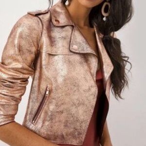 Anthropologie jacket  bomber style moto faux leather color metallic XS New